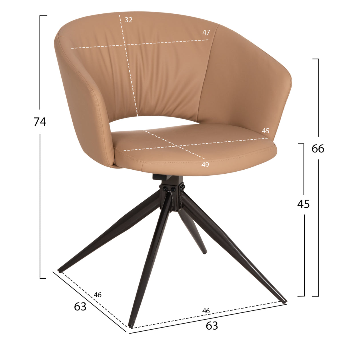 Dining Chair Annel Hm18413.02 Pu Leather In Mocha (latte)--black Metal Legs 63x63x74hcm