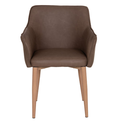 Dining Chair Mell Hm18417.02 Pu Leather In Smoky Brown--metal Legs In Wood Grain 56x54x76hcm