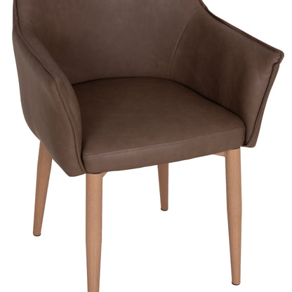 Dining Chair Mell Hm18417.02 Pu Leather In Smoky Brown--metal Legs In Wood Grain 56x54x76hcm