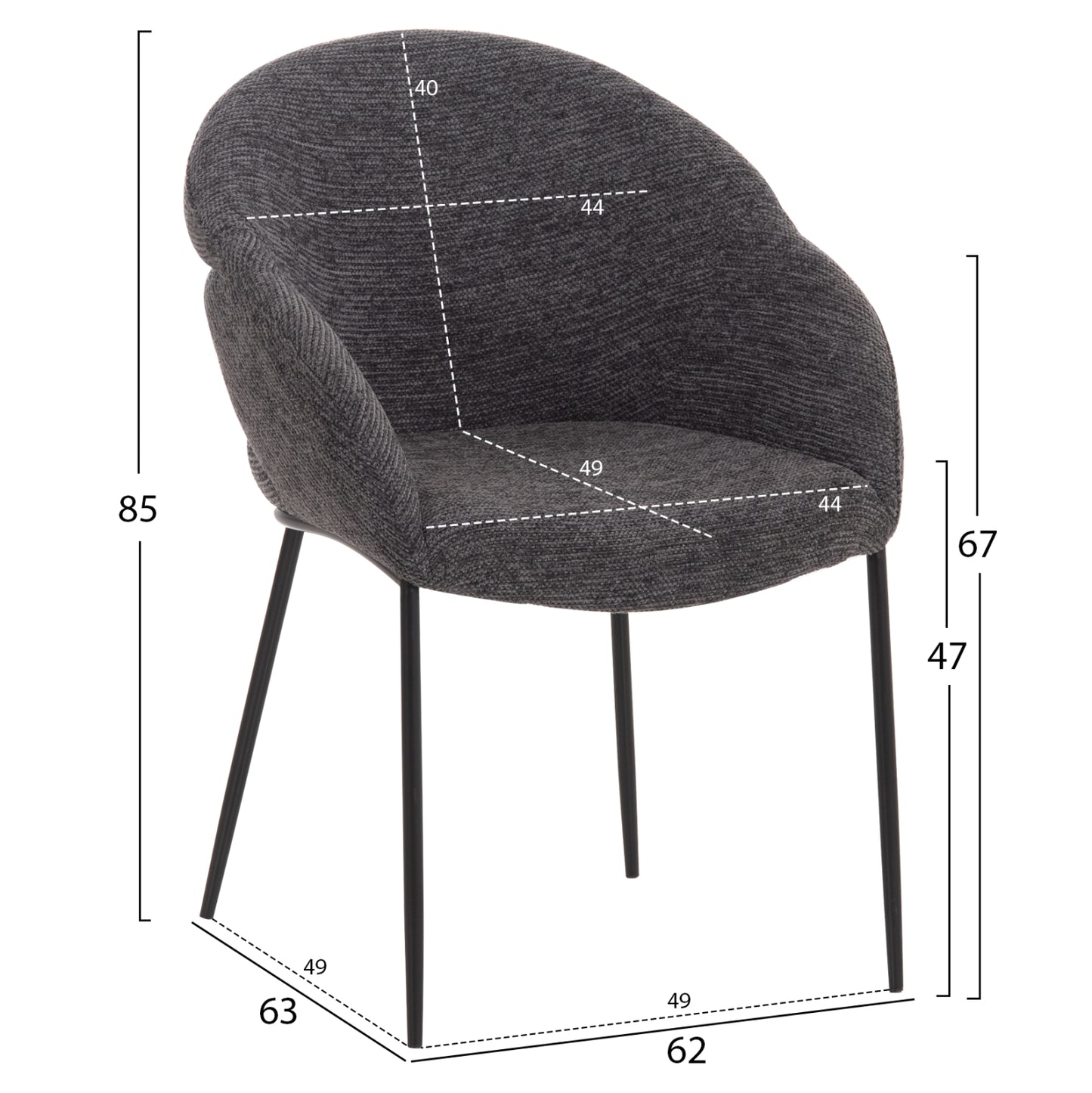Dining Chair Drenny Hm18424.01 Grey Fabric-metal Black Legs 62x63x85hcm.