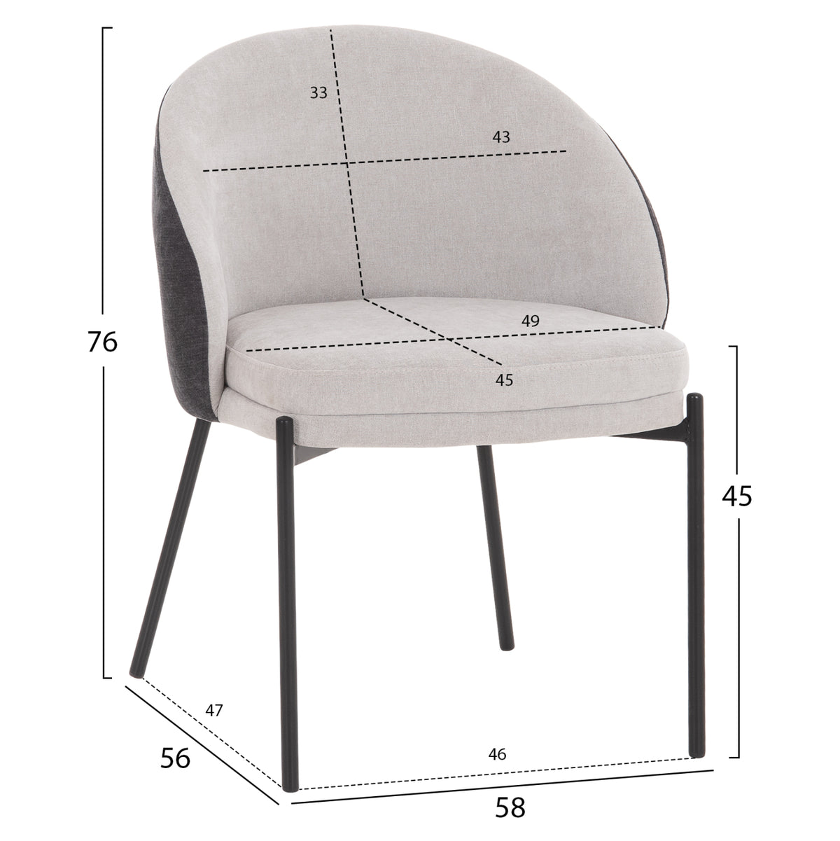 Dining Chair Detton Grey Fabric- Black Legs
