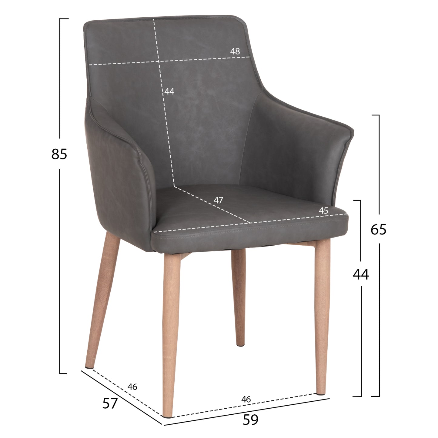 Dining Chair Mell Hm18448.01 Pu Leather In Smoky Grey--metal Legs In Wood Grain 59x57x85hcm