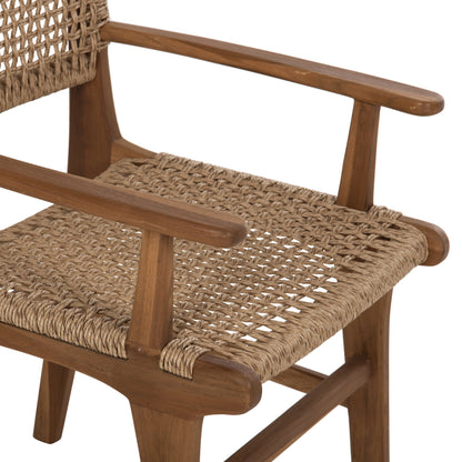 Armchair Nesha ΗΜ9385.11 Solid Teak Natural Color Knitted Rattan Rope 57.5x59x90hcm.