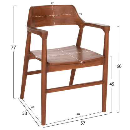 Dining Armchair Nioni Hm9476.01 Teak Wood In Walnut Color 57x53x77hcm.