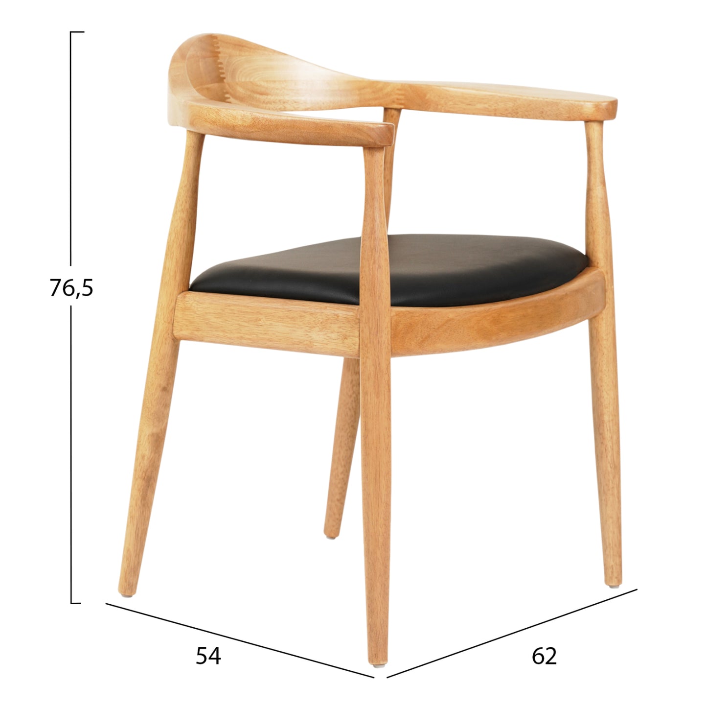 Dining Chair Ador Hm9948.01 Rubberwood In Oak Color & Black Pu 62x54x76,5hcm.