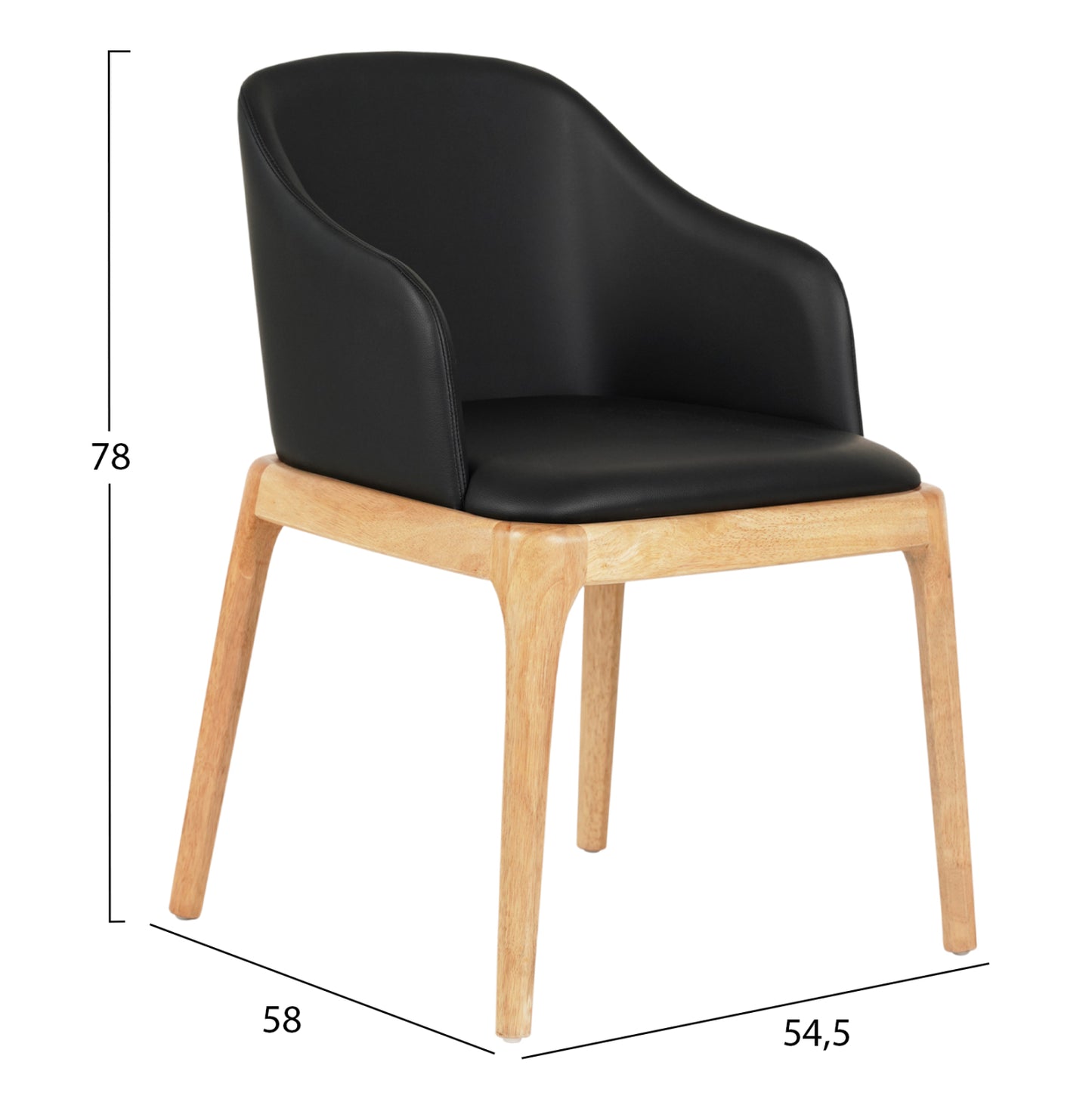 Dining Chair Furlan ΗΜ9949.01 Rubberwood In Oak-black Pu 54,5x58x78hcm.