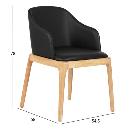 Dining Chair Furlan ΗΜ9949.01 Rubberwood In Oak-black Pu 54,5x58x78hcm.