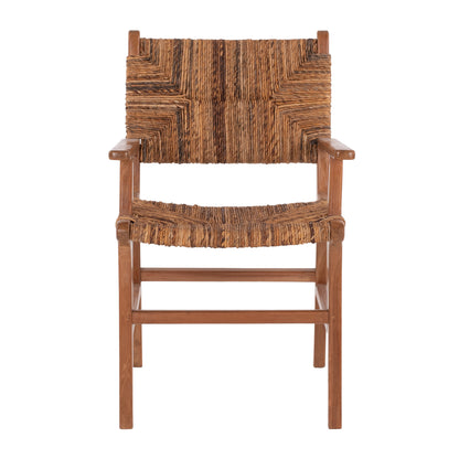 Dining Armchair Teak Wood & Rush Matting Walnut-beige Hm9400.01 54x58x86,5 Cm.