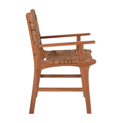 Dining Armchair Teak Wood & Rush Matting Walnut-beige Hm9400.01 54x58x86,5 Cm.
