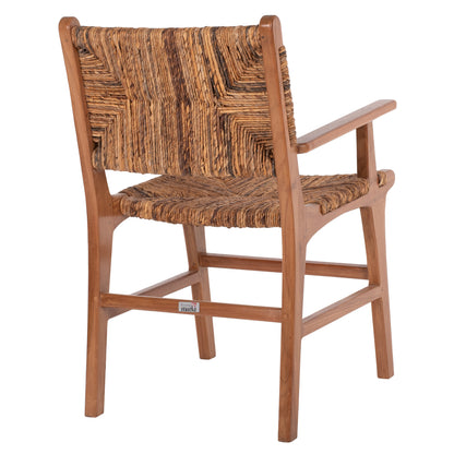 Dining Armchair Teak Wood & Rush Matting Walnut-beige Hm9400.01 54x58x86,5 Cm.