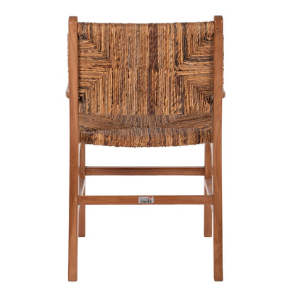 Dining Armchair Teak Wood & Rush Matting Walnut-beige Hm9400.01 54x58x86,5 Cm.