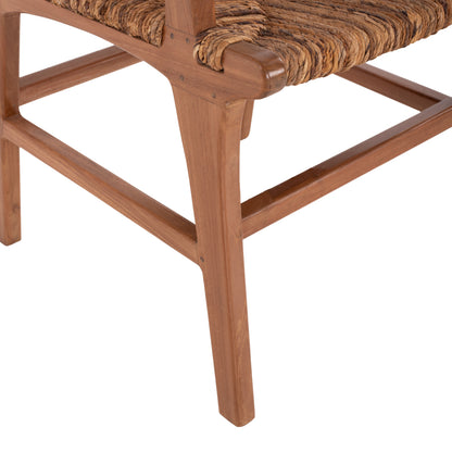 Dining Armchair Teak Wood & Rush Matting Walnut-beige Hm9400.01 54x58x86,5 Cm.