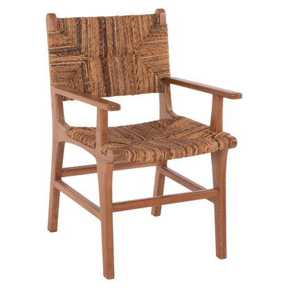 Dining Armchair Teak Wood & Rush Matting Walnut-beige Hm9400.01 54x58x86,5 Cm.