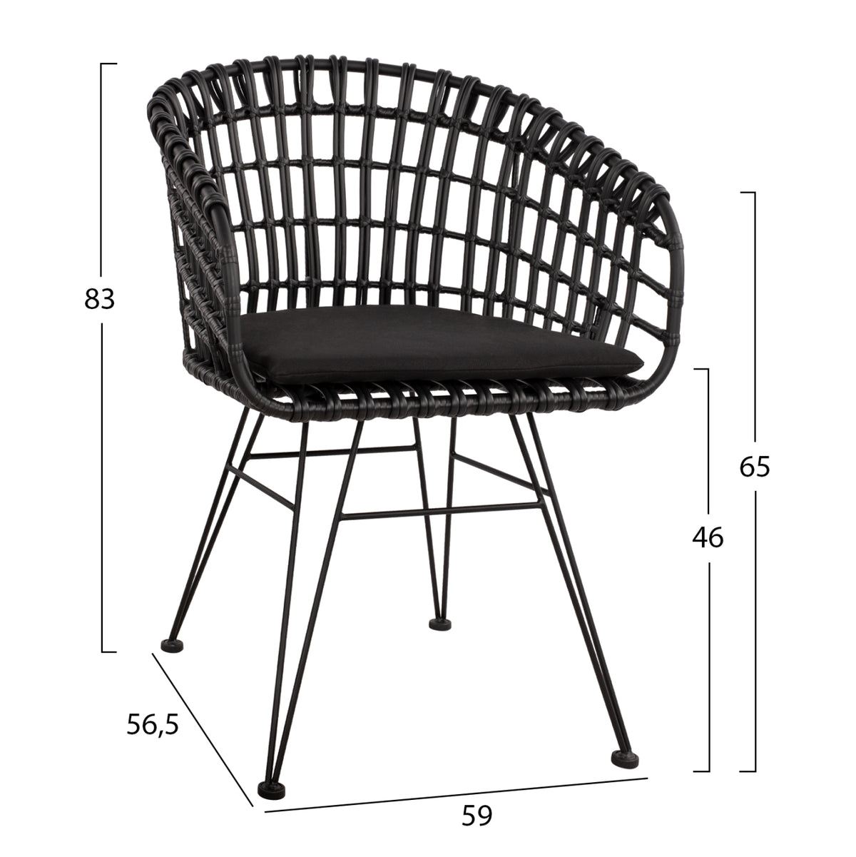Armchair Nest Type Metallic Allegra Hm5456.02 Wicker Black 59x56.5x83cm