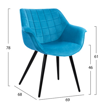 Armchair Benjamin From Turquoise Velvet With Metallic Legs Hm8682.09 69x68x78 Cm.