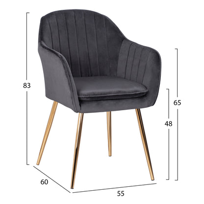 Armchair Sawyer Hm8523.01 From Velvet Grey With Gold Legs 55x60x83 Cm.