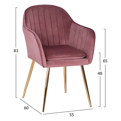Velvet Armchair Sawyer Hm8523.02 In Dusty Pink With Golden Legs 55x60x83 Cm