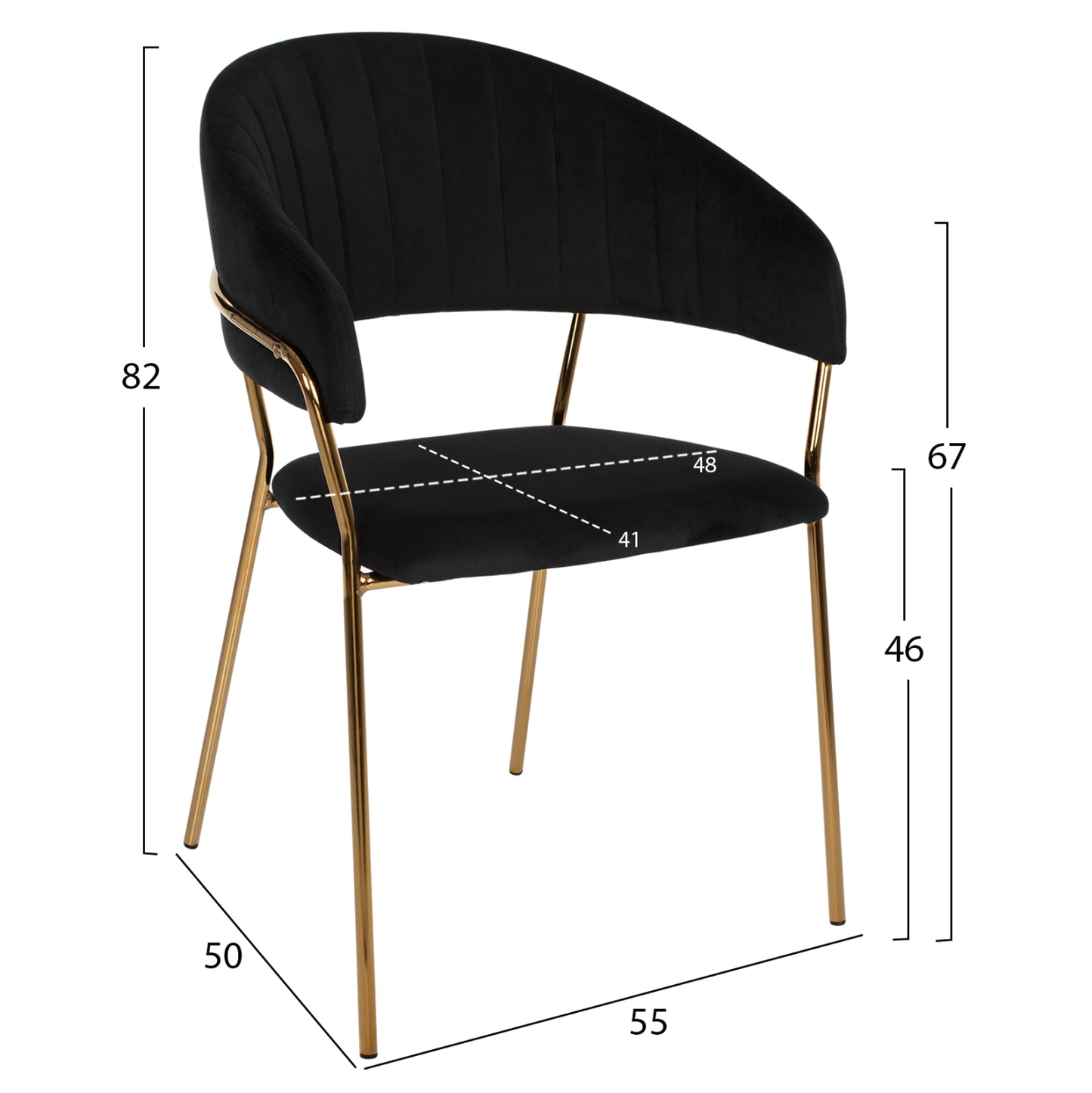 Armchair Theodore Hm8520.04 Black Velvet And Golden Frame 55Χ50Χ82hcm.