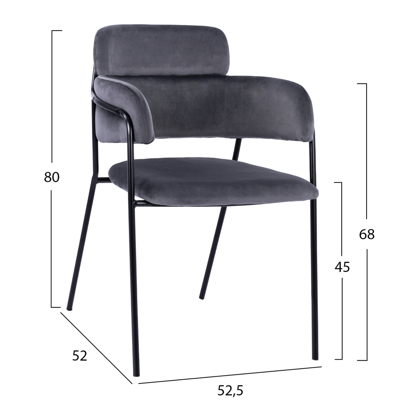 Armchair Kelso Hm8521.01 Velvet Dark Grey & Black Leg 52,5x52x80 Cm