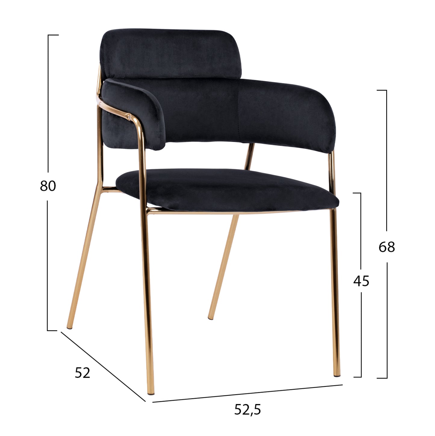 Armchair Kelso Hm8521.04 Velvet Black & Gold Leg 52,5x52x80 Cm