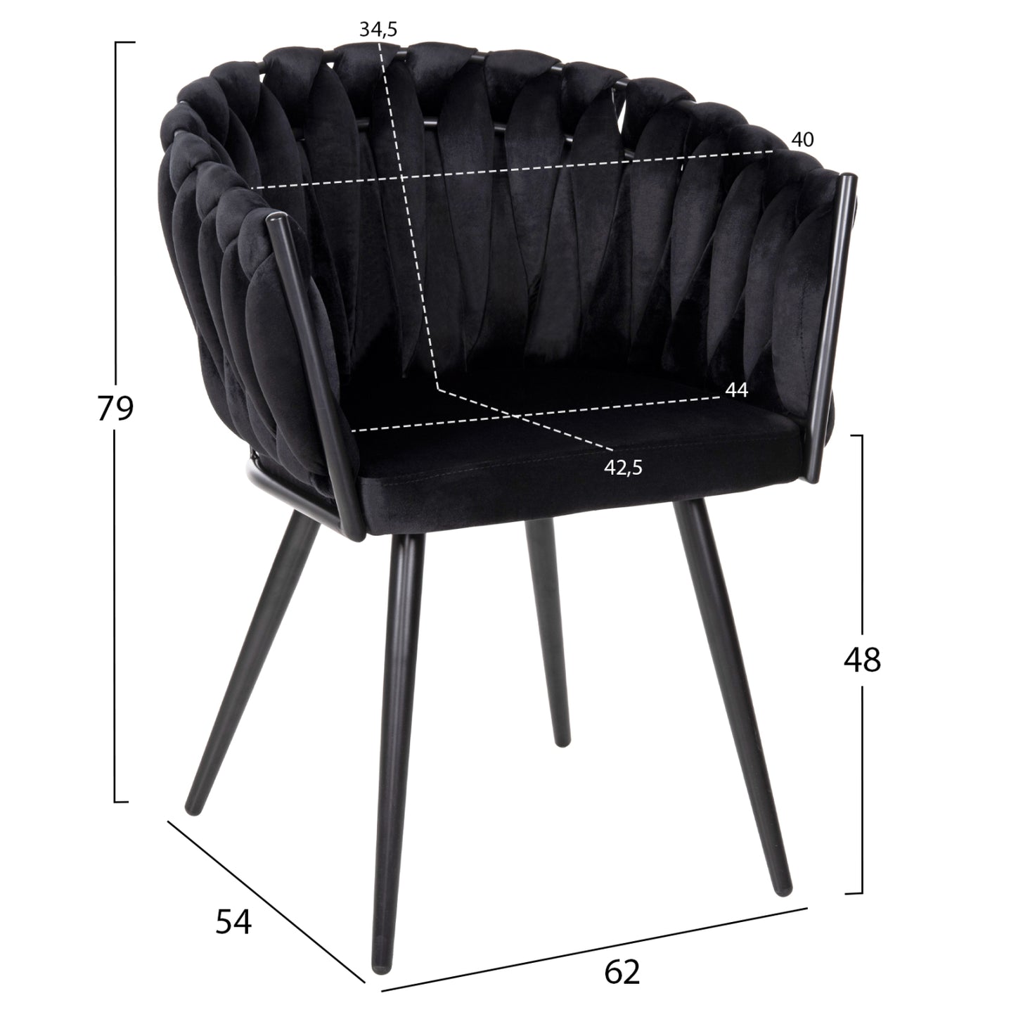 Chair Luanda Hm8741.04 Black Velvet-black Metallic Legs 62x54x79hcm.