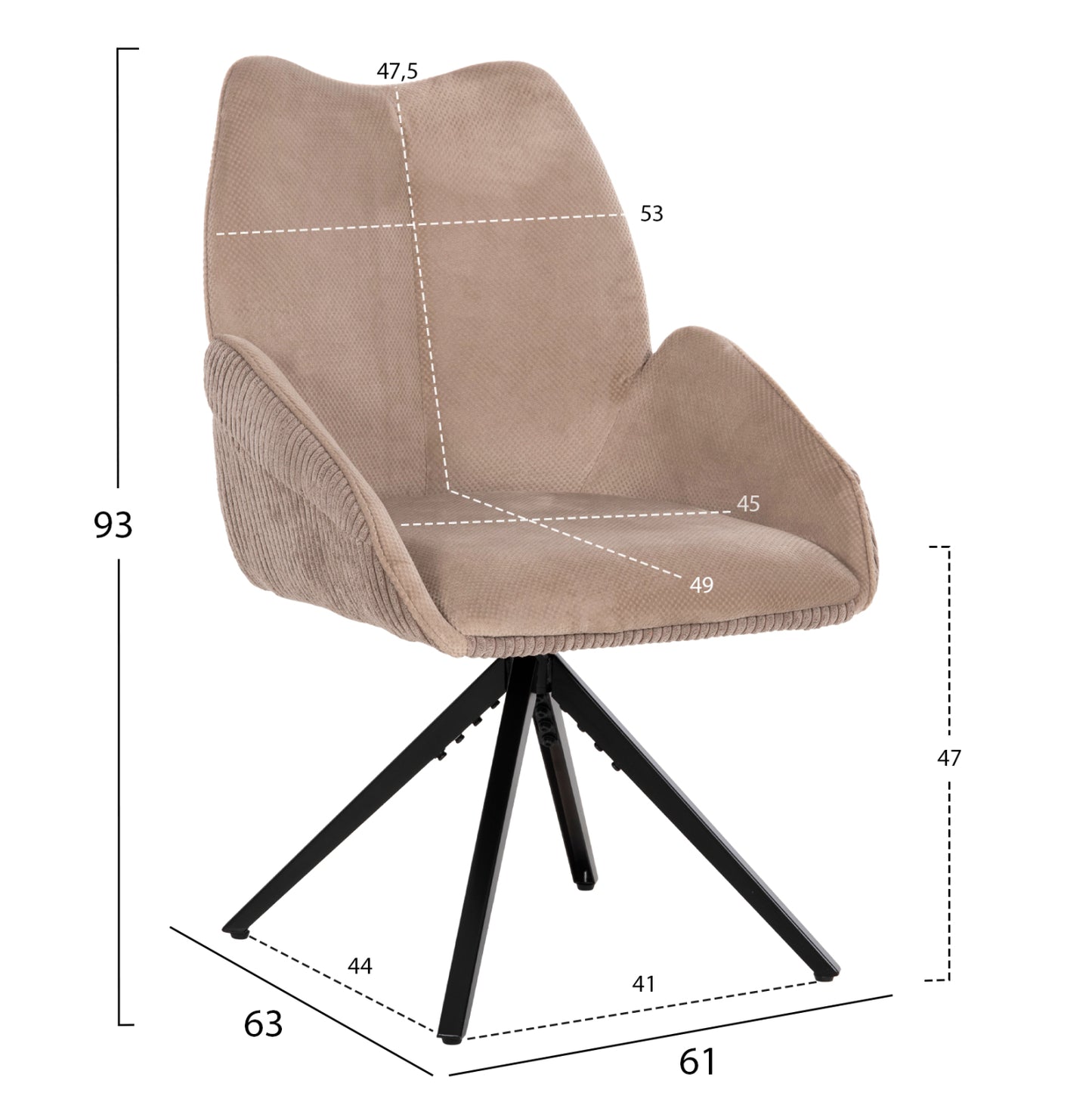 Dining Armchair Shai Hm9844.04 Beige Fabric-black Metal Base 61x63x93hcm.