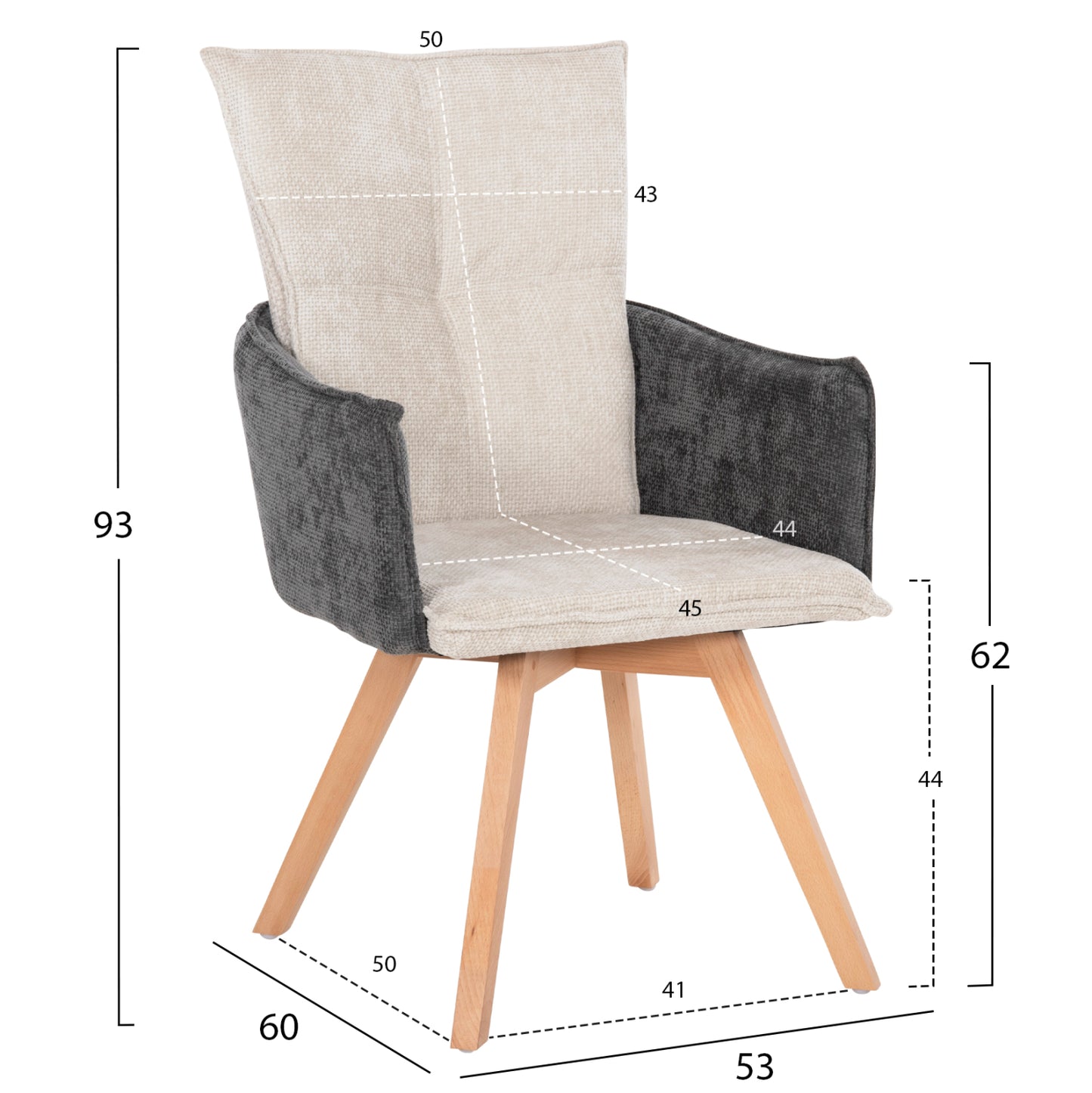 Dining Armchair Rex Hm9847.04 Beige-grey Fabric-beech Wood Legs 53x60x93hcm.
