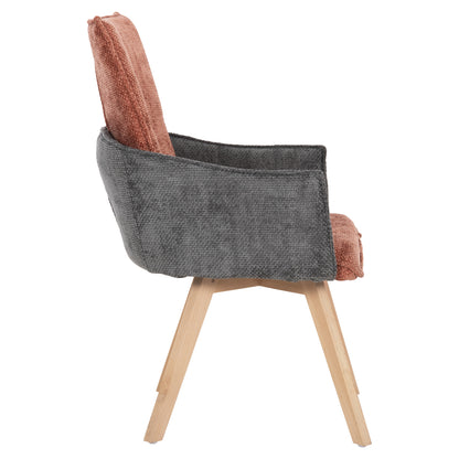 Dining Armchair Rex Hm9847.06 Brick Red-grey Fabric-beech Wood Legs 53x60x93hcm.