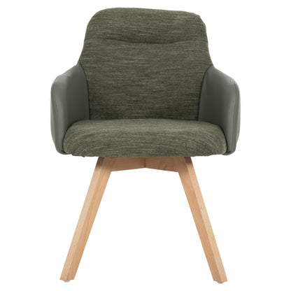 Dining Armchair Dew Hm9848.05 Fabric & Pu In Green-beech Wood Legs 56,5x62x81,5hcm.