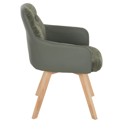 Dining Armchair Dew Hm9848.05 Fabric & Pu In Green-beech Wood Legs 56,5x62x81,5hcm.
