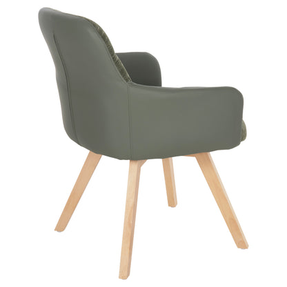Dining Armchair Dew Hm9848.05 Fabric & Pu In Green-beech Wood Legs 56,5x62x81,5hcm.