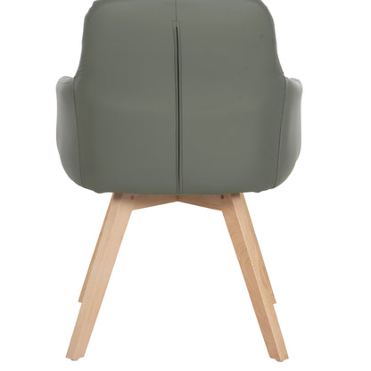 Dining Armchair Dew Hm9848.05 Fabric & Pu In Green-beech Wood Legs 56,5x62x81,5hcm.