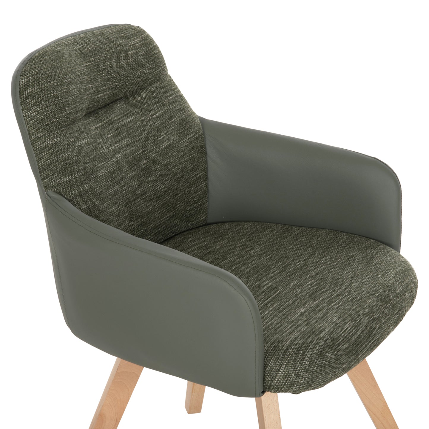 Dining Armchair Dew Hm9848.05 Fabric & Pu In Green-beech Wood Legs 56,5x62x81,5hcm.
