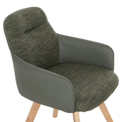 Dining Armchair Dew Hm9848.05 Fabric & Pu In Green-beech Wood Legs 56,5x62x81,5hcm.