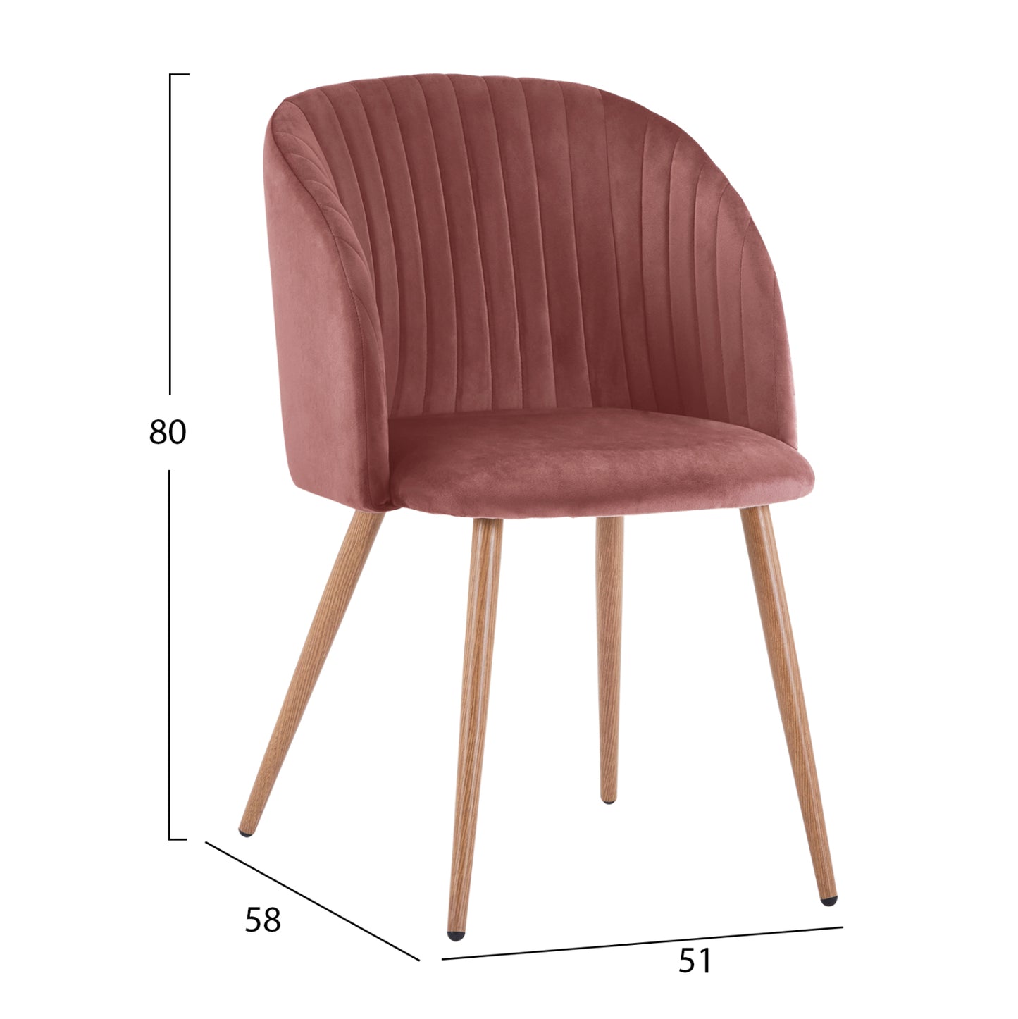 Velvet Armchair Leah In Dusty Pink With Metallic Legs S Hm8543.02 51x58x80 Cm
