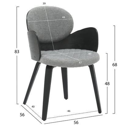 Dining Armchair Darnell Hm9974.02 Plywood In Black Color-grey Fabric 56x56x83hcm.