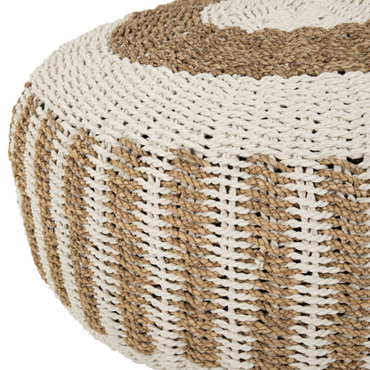 Stool Pouf Saroni Hm7851.01 Seagrass In Natural-white Color Φ60x35hcm.