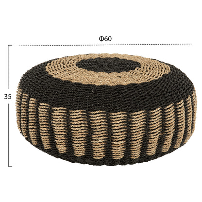 Stool Pouf Saroni Hm7851.02 Seagrass In Natural-black Color Φ60x35hcm.