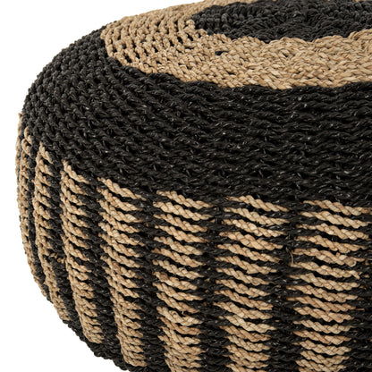 Stool Pouf Saroni Hm7851.02 Seagrass In Natural-black Color Φ60x35hcm.