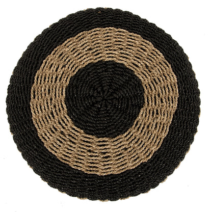Stool Pouf Saroni Hm7851.02 Seagrass In Natural-black Color Φ60x35hcm.