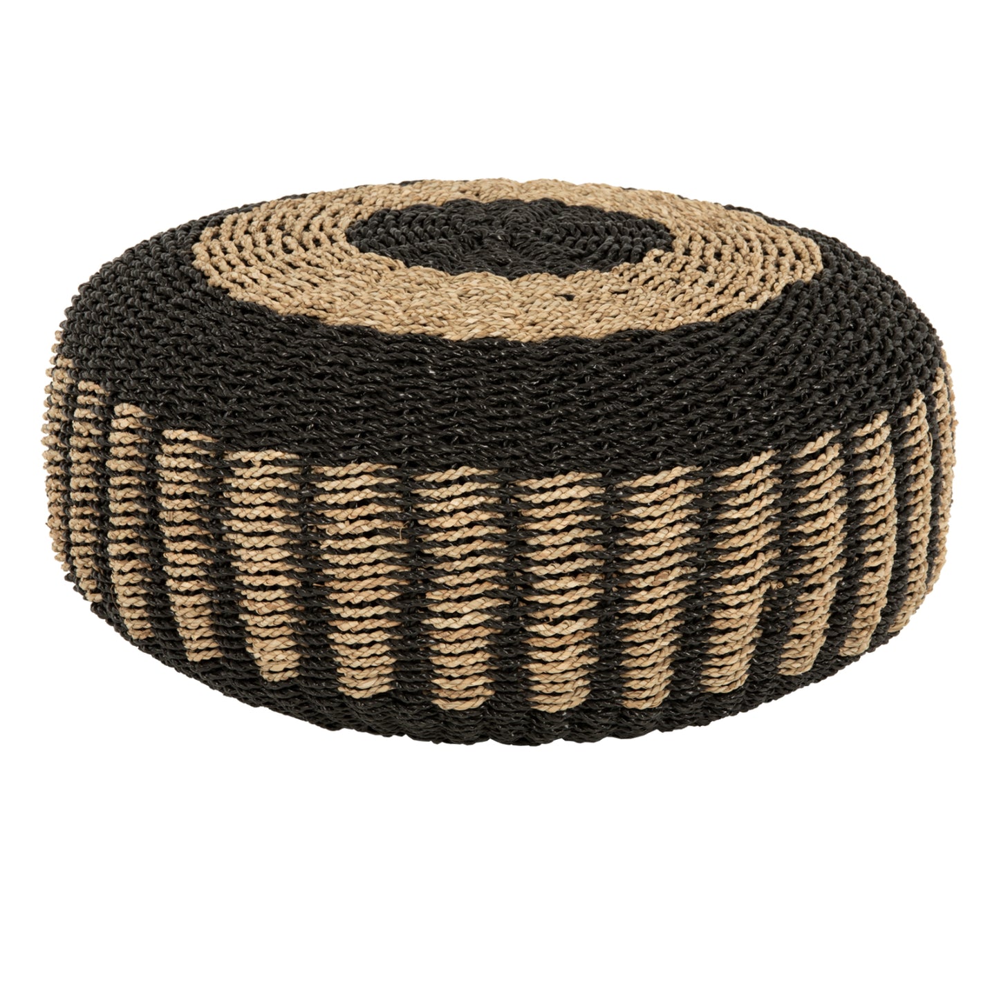 Stool Pouf Saroni Hm7851.02 Seagrass In Natural-black Color Φ60x35hcm.