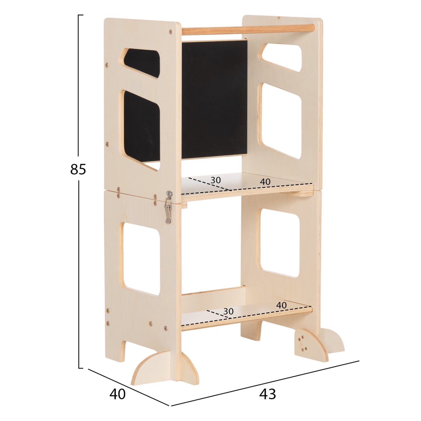 Learning Tower With Blackboard Ricki Hm18344.01 Pine Wood In Natural 43x32x84hcm