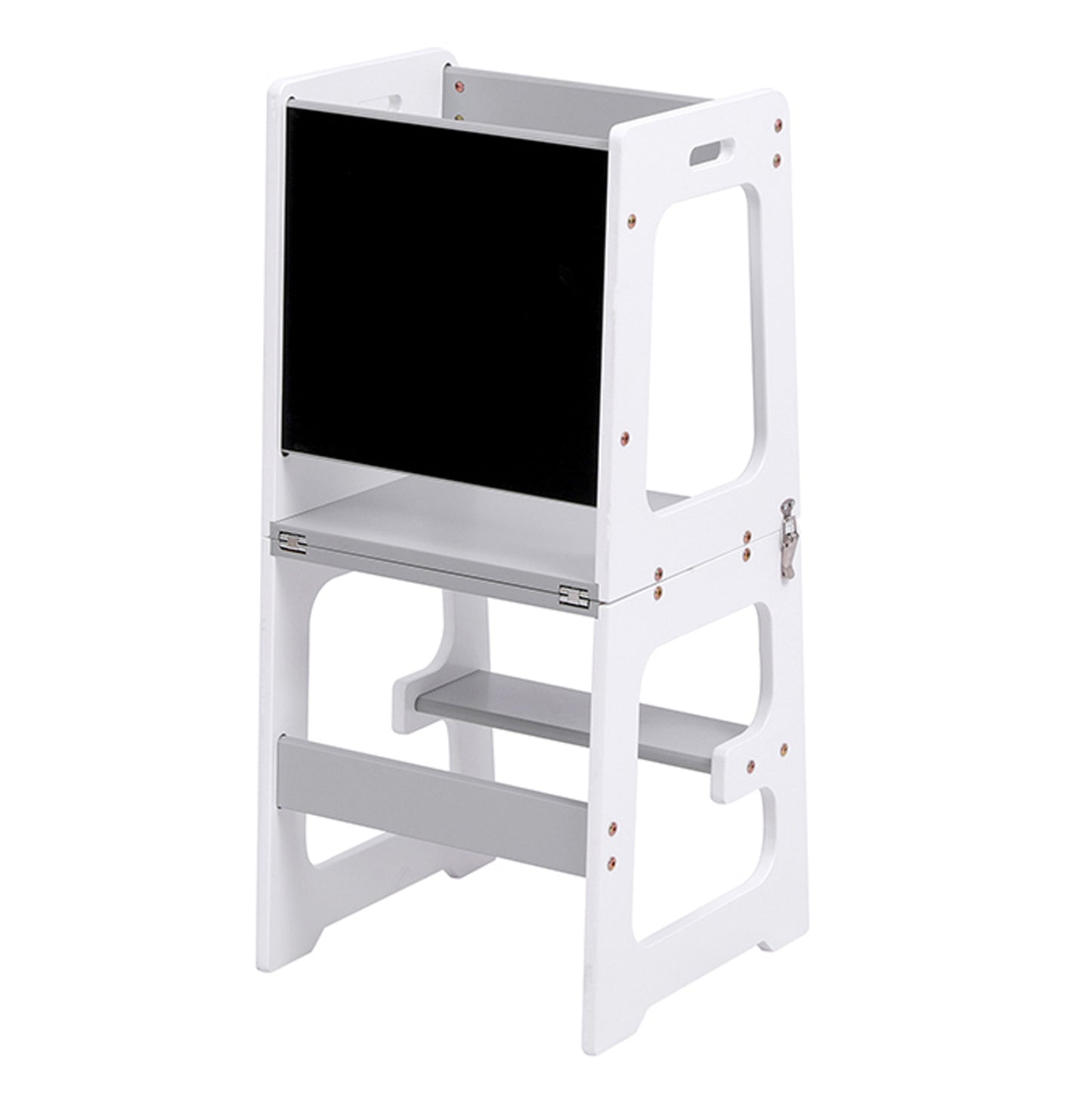 Learning Tower With Blackboard Ricki Hm18345.03 Pine Wood In White/grey 37x40x84hcm