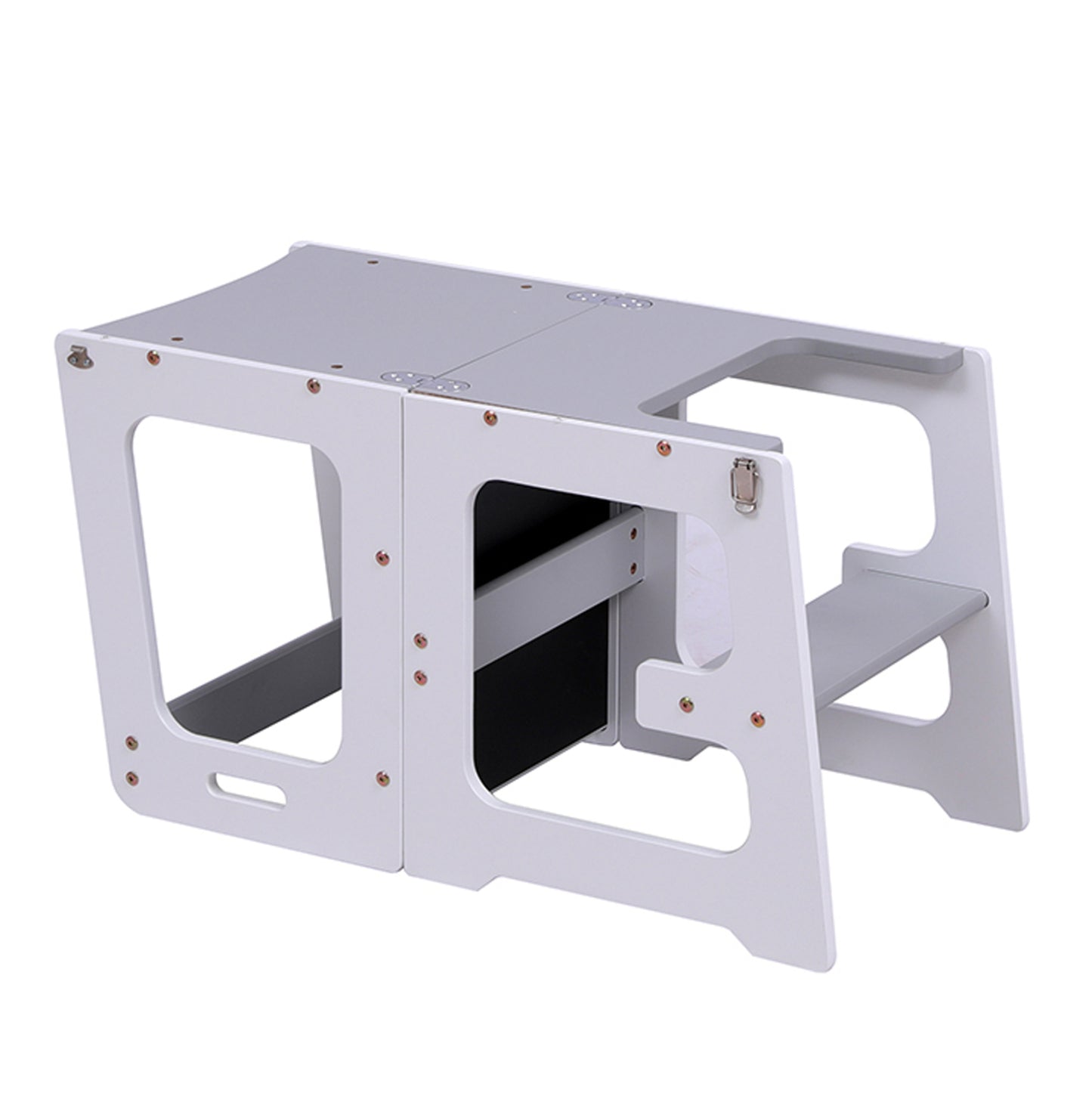 Learning Tower With Blackboard Ricki Hm18345.03 Pine Wood In White/grey 37x40x84hcm