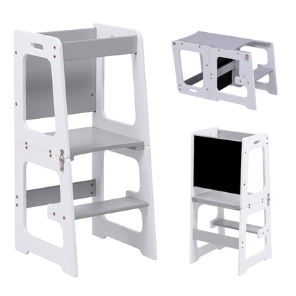 Learning Tower With Blackboard Ricki Hm18345.03 Pine Wood In White/grey 37x40x84hcm