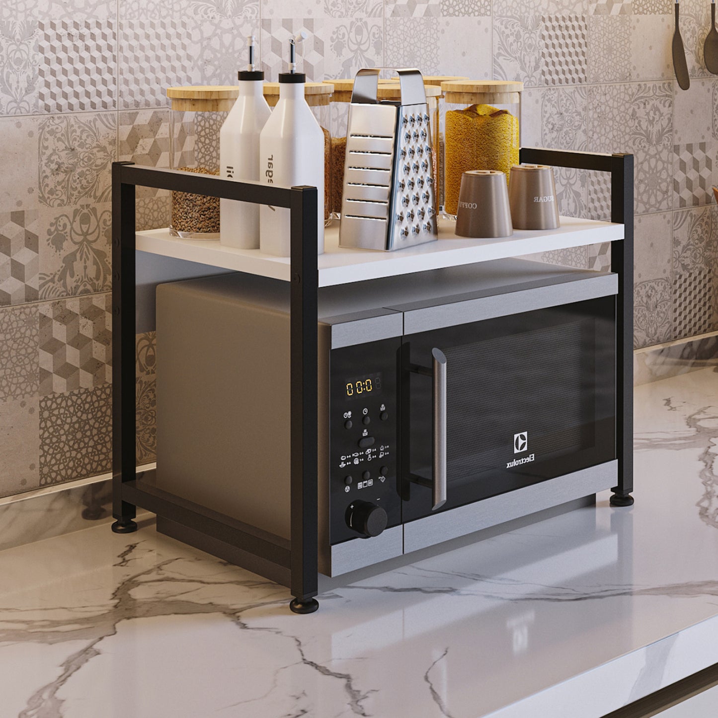 Kitchen Organizing Shelf Becko Hm18219.01 Melamine In White-black Metal 53x35x41hcm.