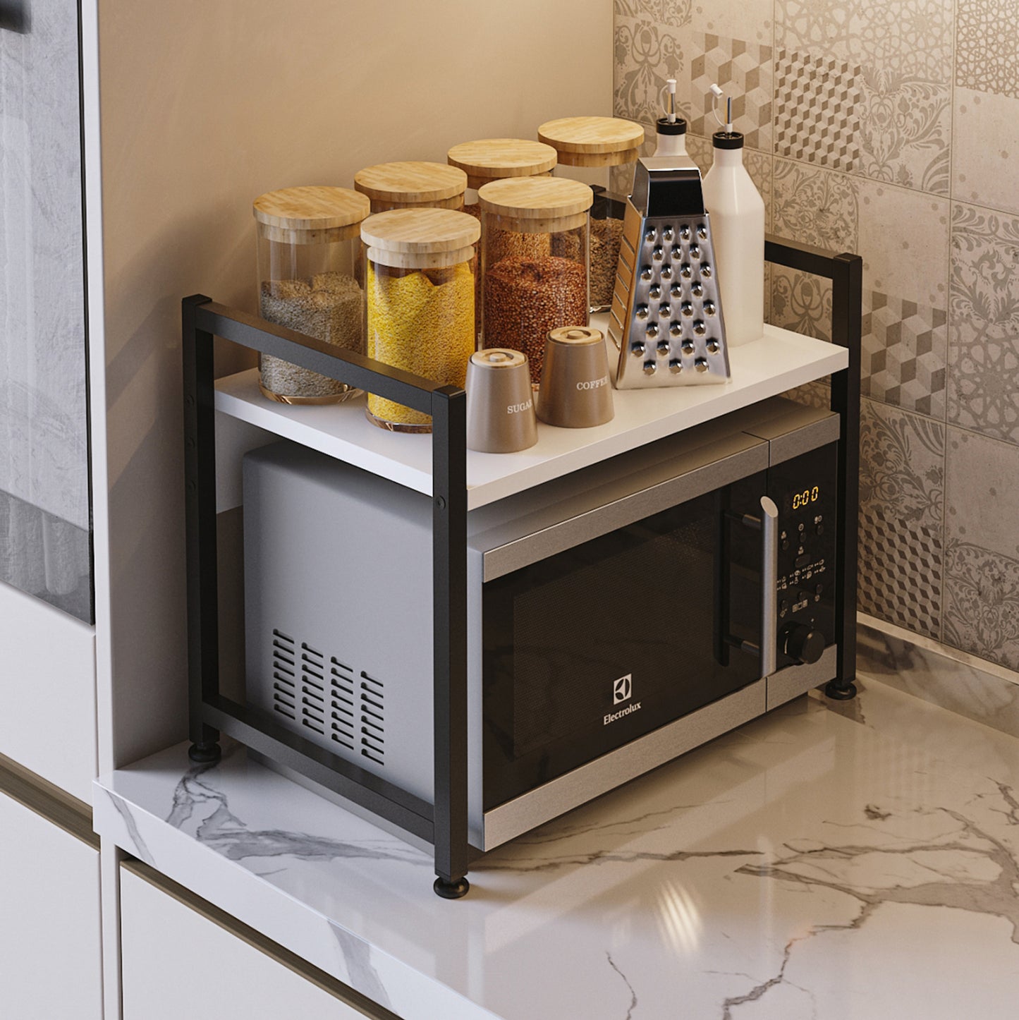 Kitchen Organizing Shelf Becko Hm18219.01 Melamine In White-black Metal 53x35x41hcm.