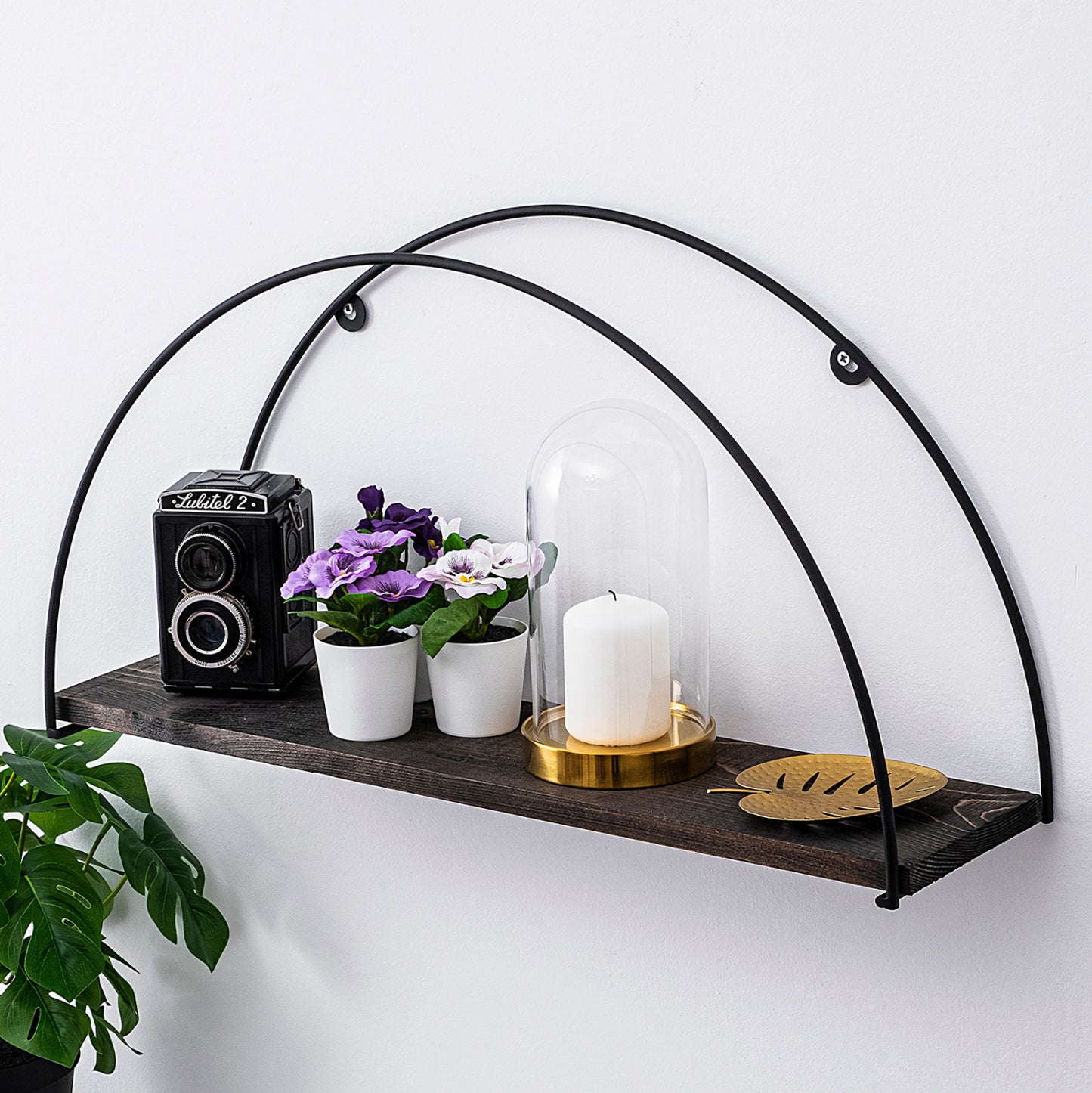 Wall Shelf Made Of Fir Wood And Black Metal Hm9112.01 60x15x30y Cm.