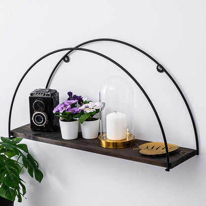 Wall Shelf Made Of Fir Wood And Black Metal Hm9112.01 60x15x30y Cm.