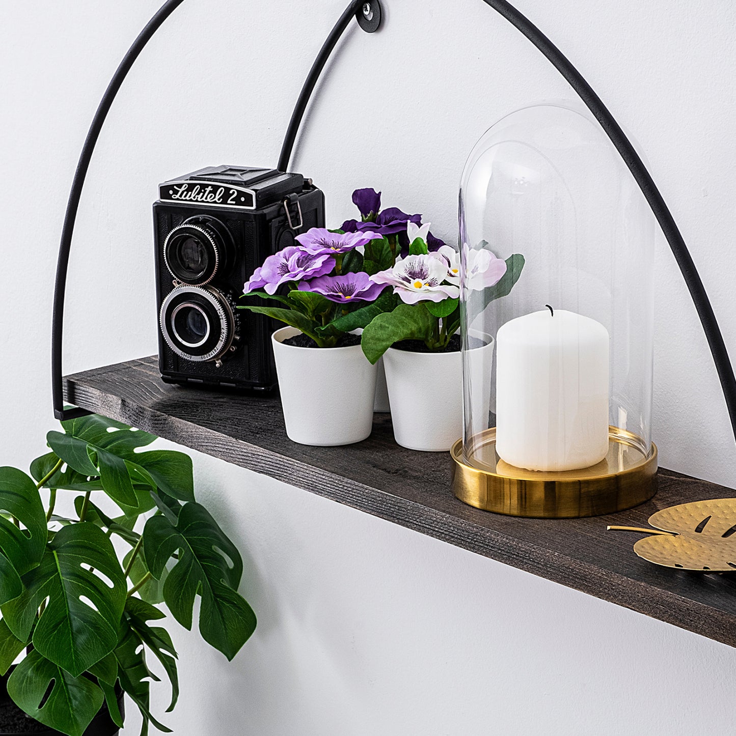 Wall Shelf Made Of Fir Wood And Black Metal Hm9112.01 60x15x30y Cm.
